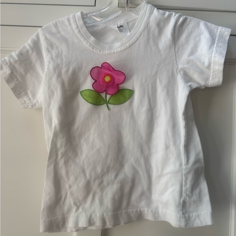White Kids Shirt with Pink Flower Design